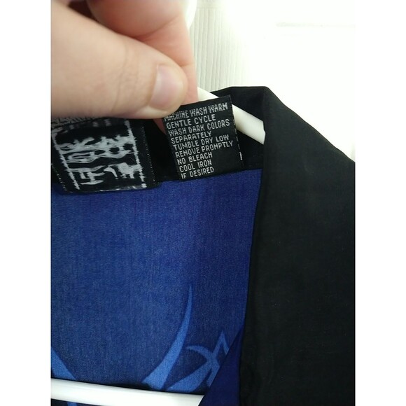 Authentic Shaolin Men's L Collared Button Shirt Blue Black Y2K Artsy - Picture 3 of 6